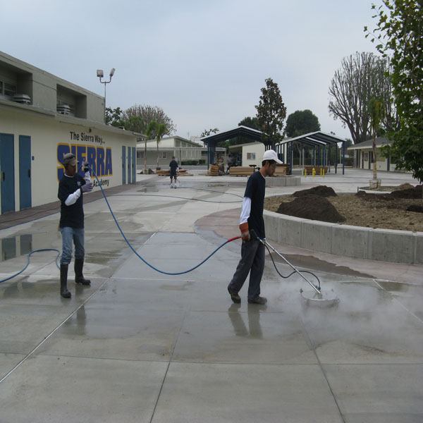 Commercial pressure washing surface cleaning equipment and work area