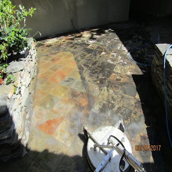 Pressure washing surface cleaning for concrete and hardscape areas
